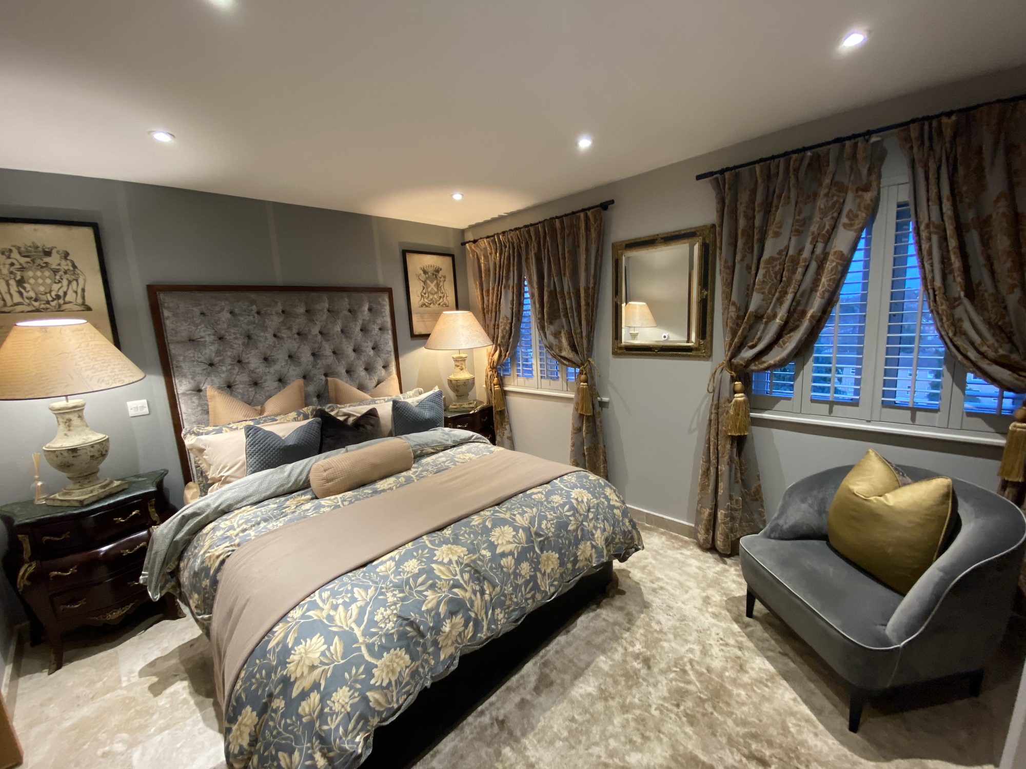 Principal bedroom with upholstered headboard